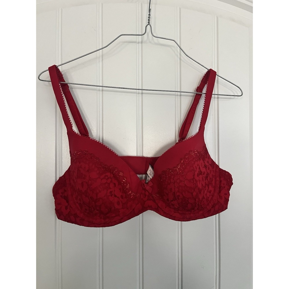 Victoria's Secret Body By Victoria Lined Demi Bra 38B Red Lace 782
